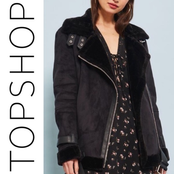 Topshop Jackets & Blazers - Topshop April Faux Shearling Bike Jacket EUC